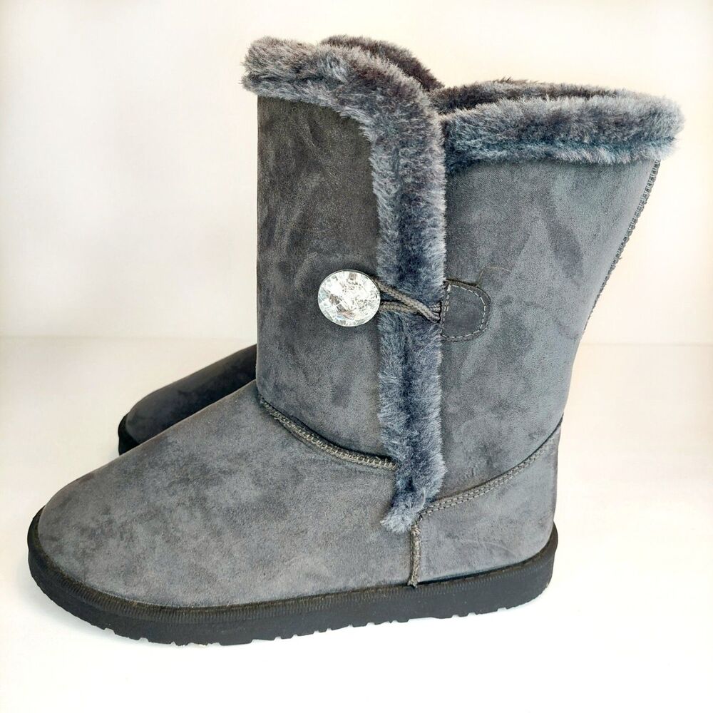 Sag Habor Gray Bailey Button Bling Faux Suede Fur Lined Boots Sz 9 - Picture 2 of 7